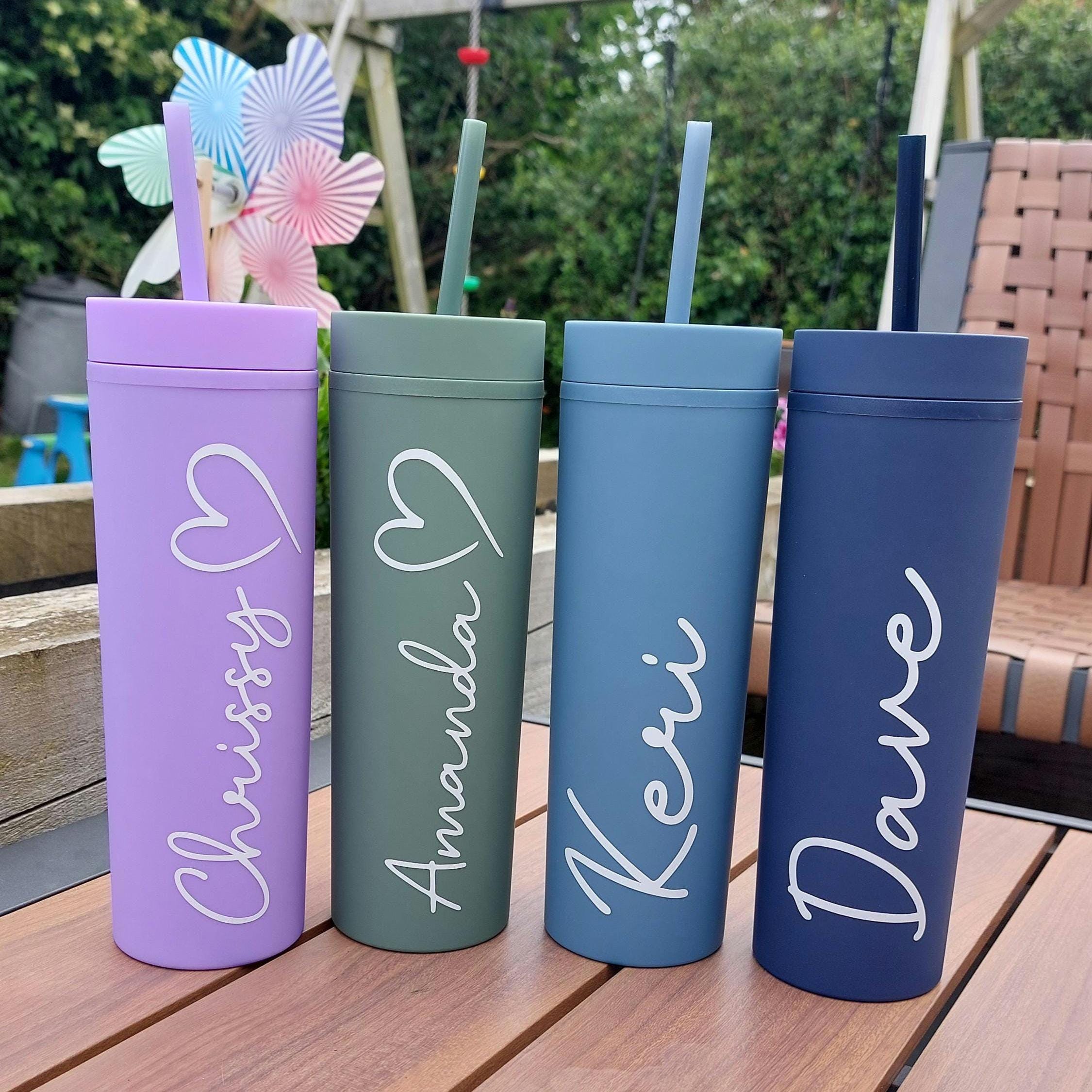 Personalised Water Bottle, 16oz Skinny Tumbler, Birthday Present, Summer Cold Cup, Bridal Party Gift