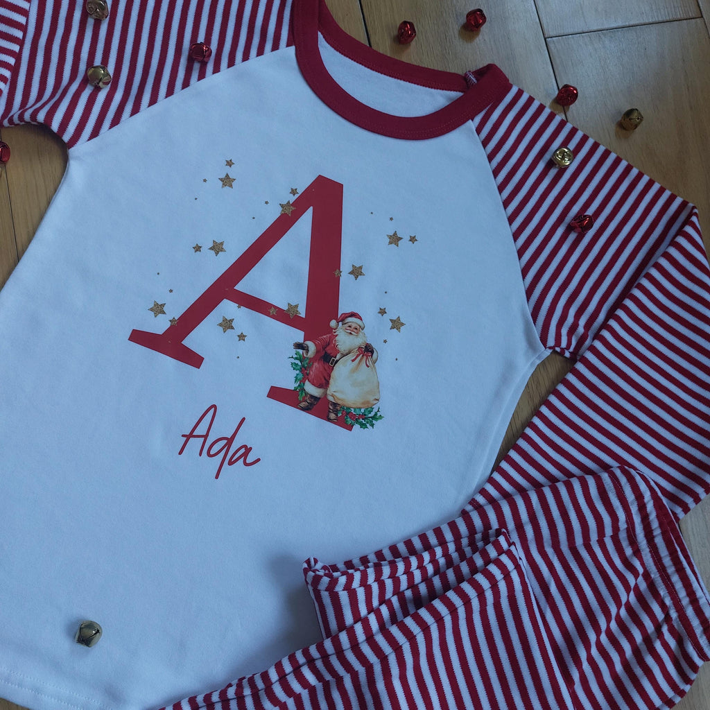 Personalized Santa Christmas Pyjamas, Matching Family Cotton PJs