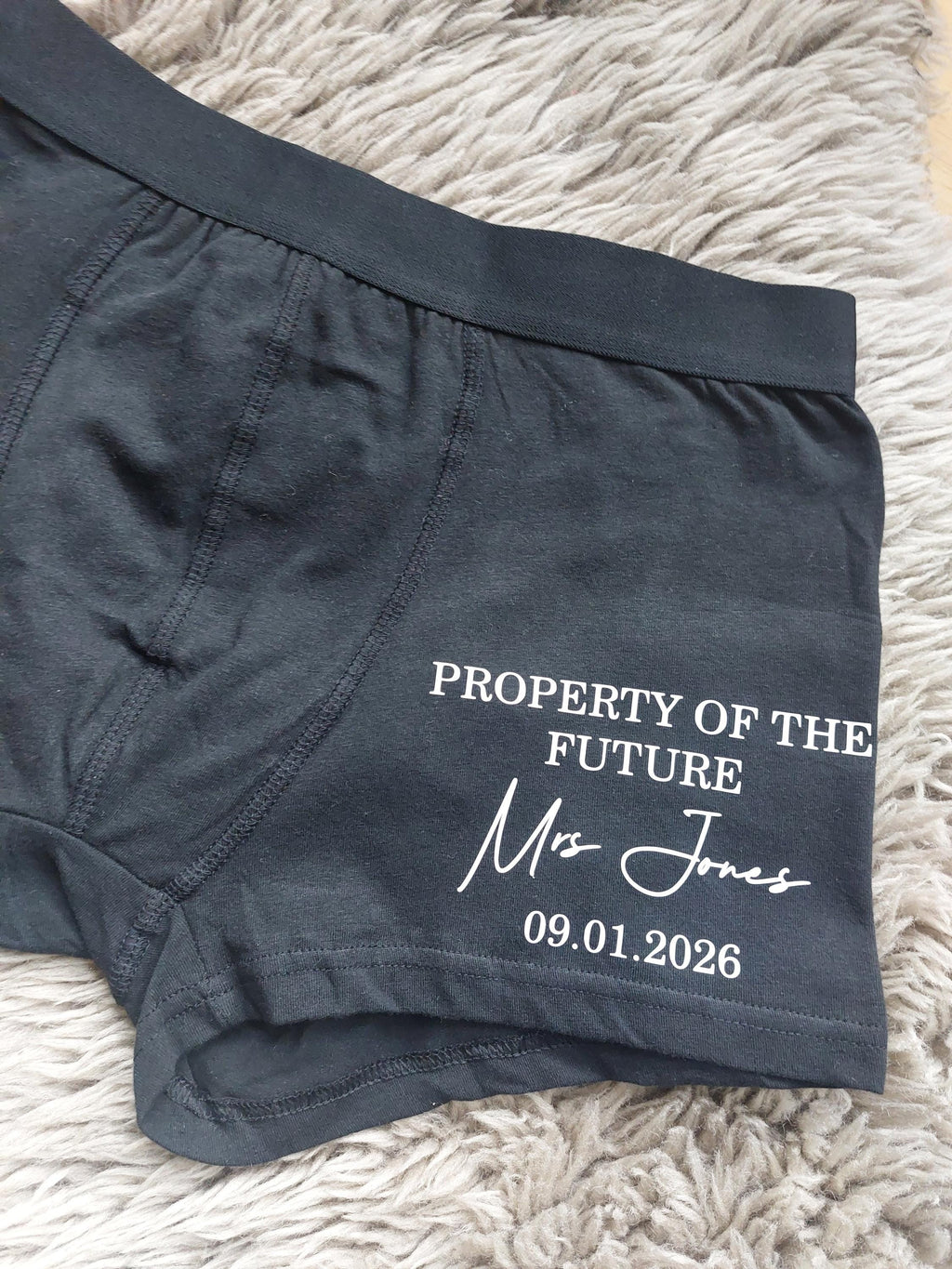 Personalised Groom Boxers, Groom Gift, Property Of The Future Mrs Underwear