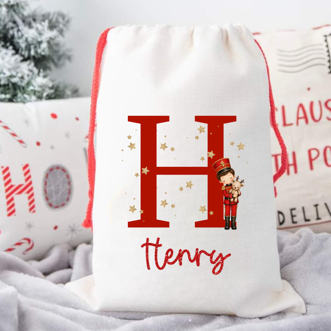 Personalised Initial & Name Christmas Sack – Tutu Girl or Nutcracker Boy