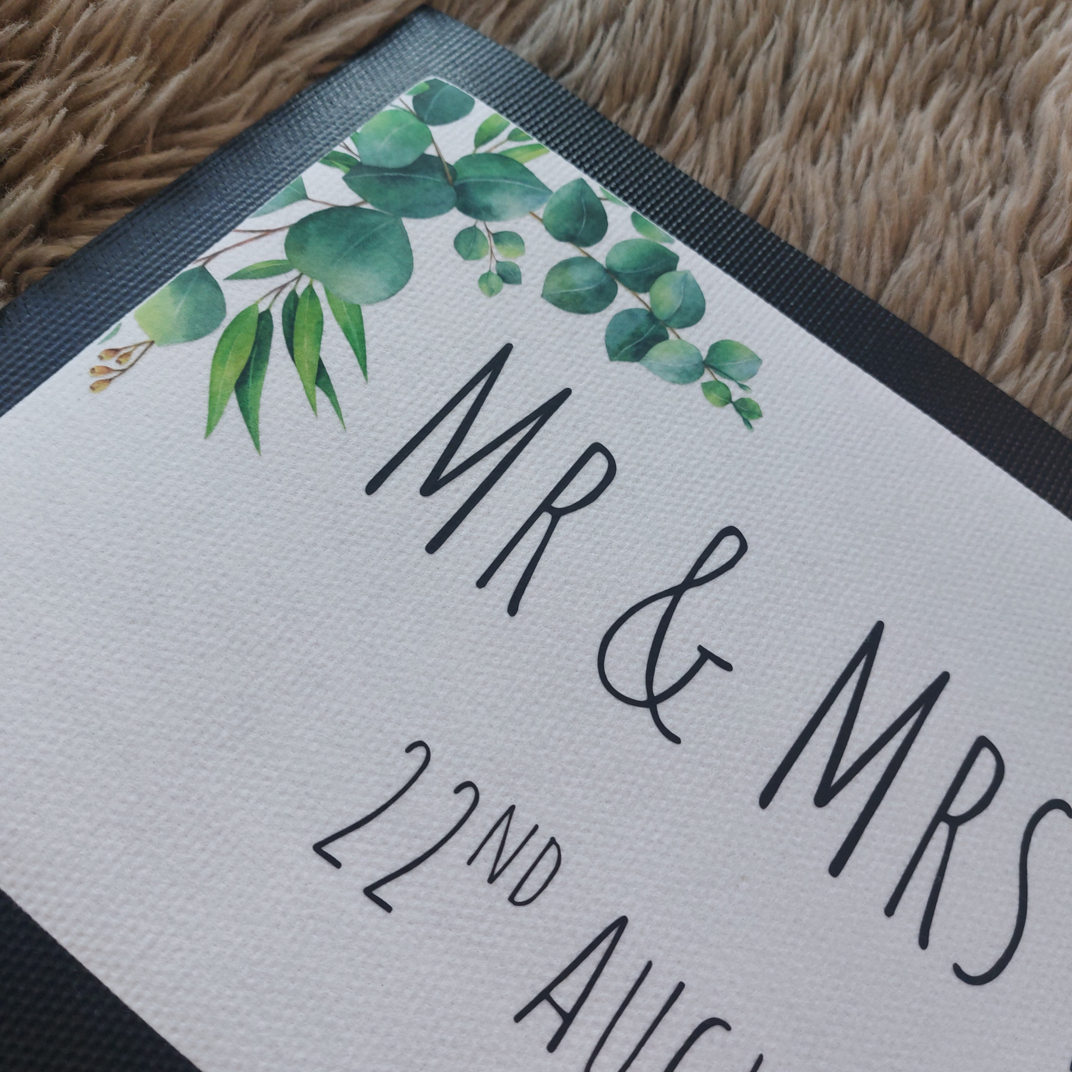 Personalised Wedding Bar Mat, Eucalyptus Floral Design, Custom Name Date Runner