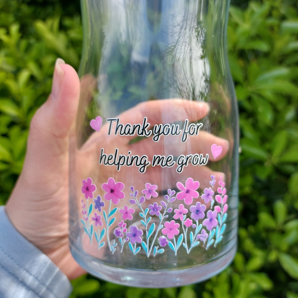 Teacher Vase, Thank You For Helping Me Grow, It Takes A Big Heart To Help Little People Grow