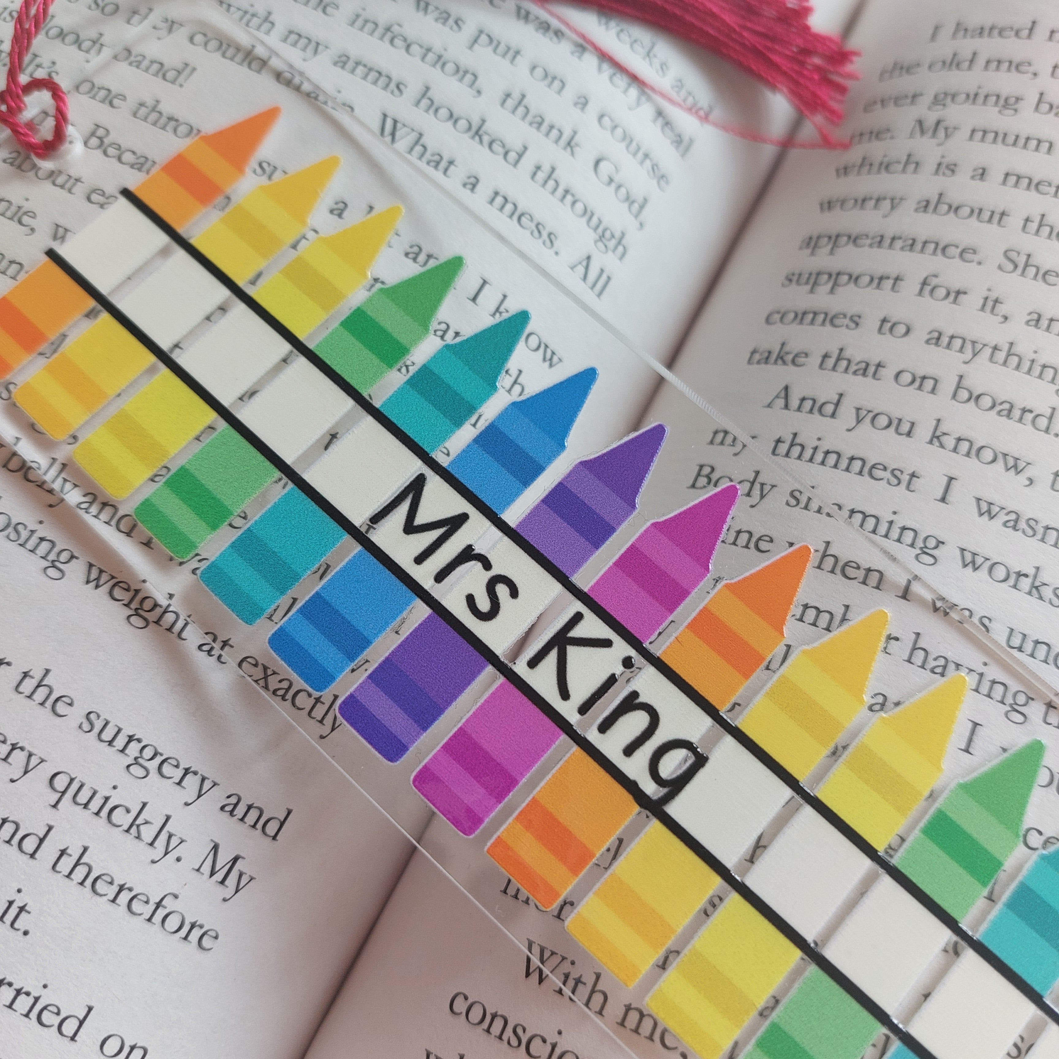 Personalised Teacher Bookmark, Crayon Teacher Bookmark, Teacher Thank You Gift