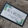 Personalised Wedding Bar Mat, Eucalyptus Floral Design, Custom Name Date Runner