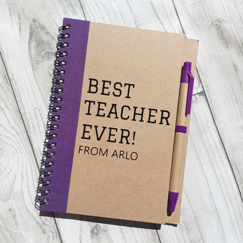 Best Teacher Ever A6 Notebook, Thank You Teacher Gift, Personalised Teacher Thank You Notebook