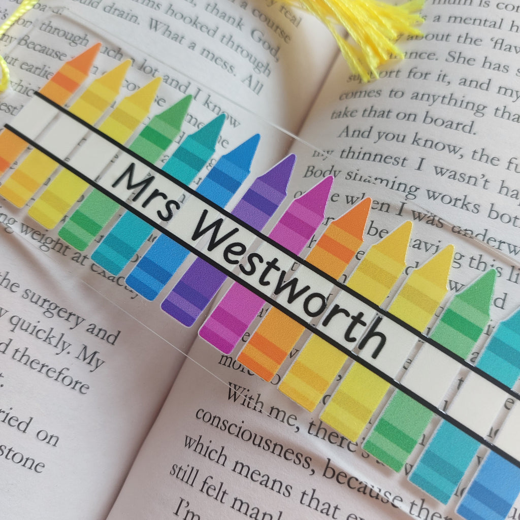 Personalised Teacher Bookmark, Crayon Teacher Bookmark, Teacher Thank You Gift
