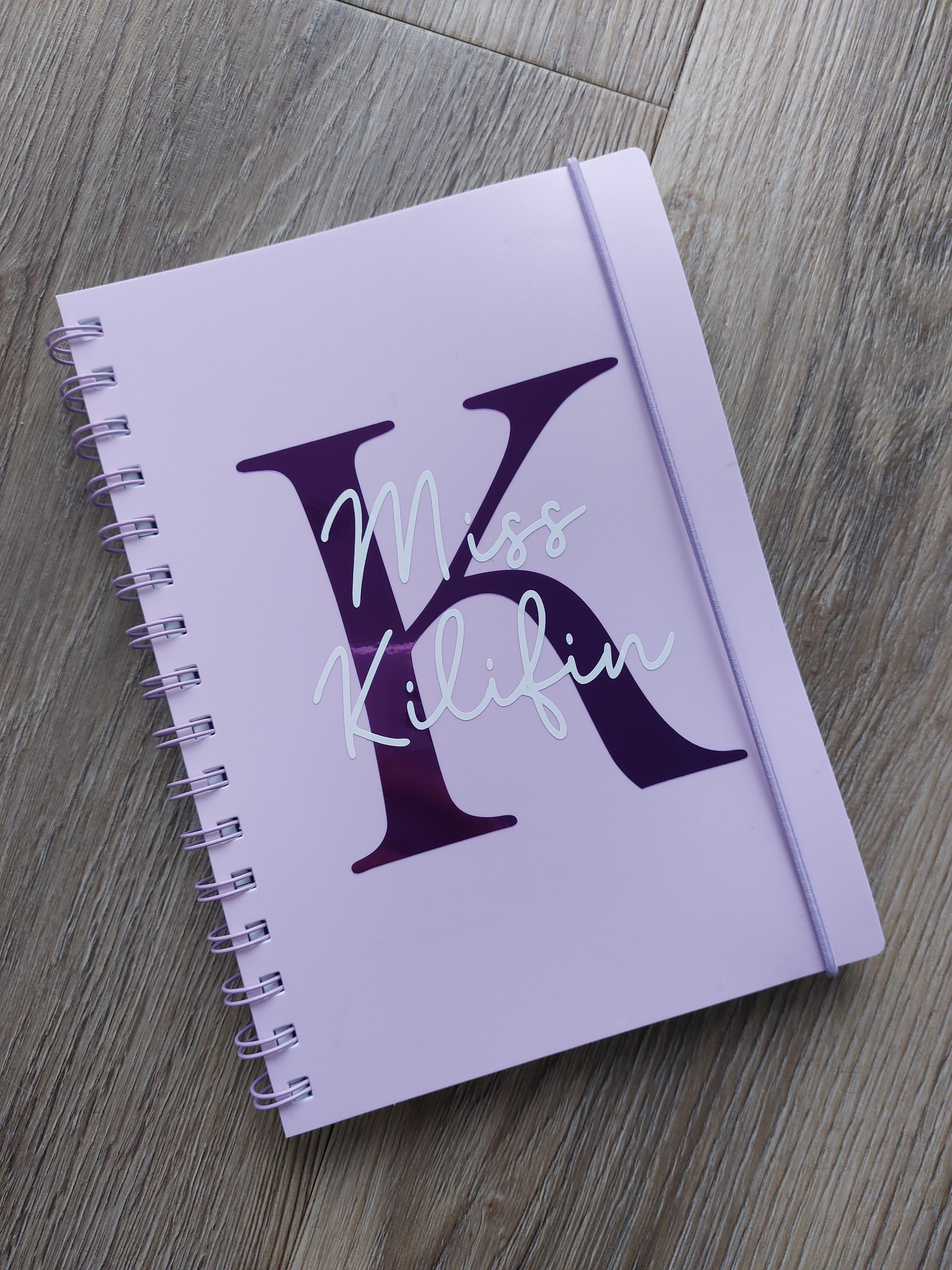 Personalised Teacher Notebook: A5 Lilac Notebook, Initial Design